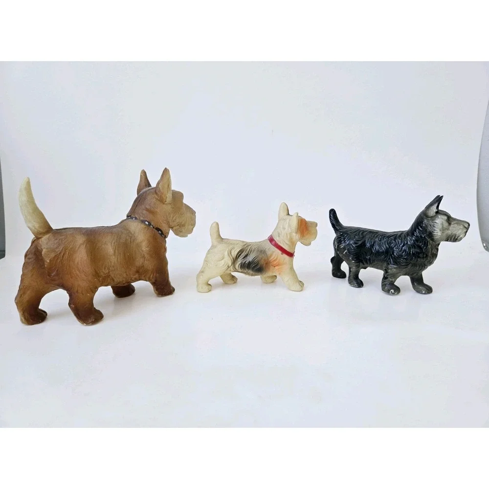 Vintage cellulouid Scottie‎ dog toy doll teddy bear companion lot of 3